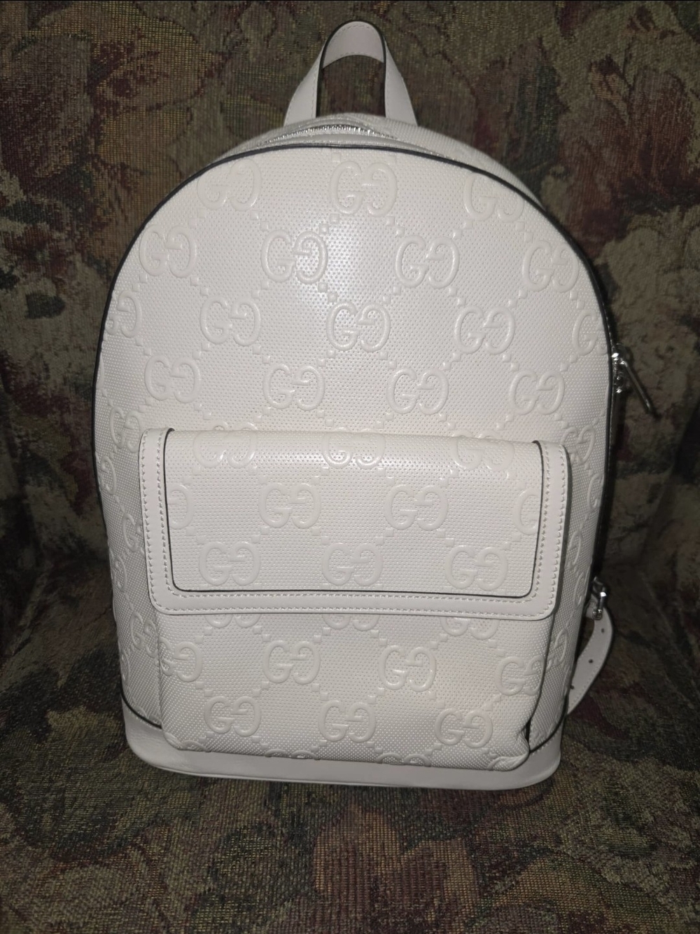 Gucci White Embossed GG Leather Backpack